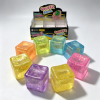 Jouet à presser en forme de glaçon transparent avec paillettes, jouets sensoriels à presser, jouets anti-stress, cubes de glace colorés amusants, balles anti-stress