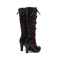 Bottes longues gothiques à lacets pour femmes, talon bloc, lacets, style victorien rétro, bottes mi-mollet punk, plateforme, bottes à tige haute