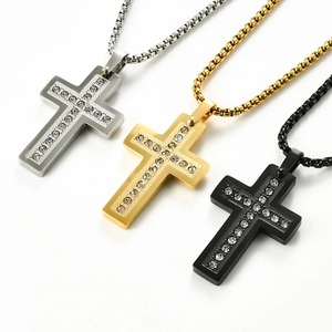 Stainless Steel Zircon <b>Cross</b> <b>Pendant</b> Necklace With Rhinestone <b>Men</b> Women Dainty Jesus Christian Prayer Amulet Charms Jewelry Gift - Product Image 2