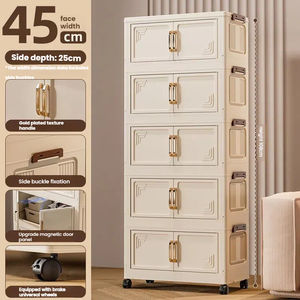 45 CM 5 Couches Chambre Cuisine En Plastique Rangement <span class=keywords><strong>Commode</strong></span> Armoire Tiroir Organisateur Bébé Pliable Placard Armoire avec Roues - Product Image 2