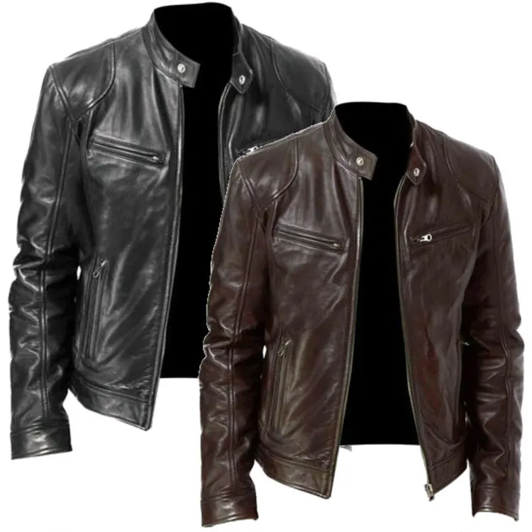 Wholesale Black Long sleeve Motorcycle Mens Real Splicing Genuine Leather Jacket Men