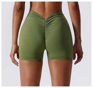 Shorts de Yoga Verdes de Cintura Alta con Espalda en V, Levanta Glúteos, Control de Abdomen, Pantalones Deportivos para Mujer y Niña - Product Image 3