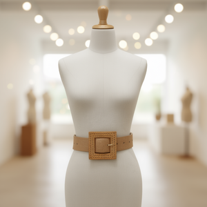 Ceinture à boucle carrée 3,5 cm en tissu tressé, accessoire de mode décoratif - Product Image 2