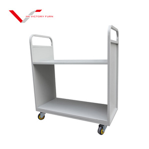 Bibliothèque scolaire librairie meubles en acier 2 niveaux livre chariot mobile épaississement chariot de stockage - Product Image 4