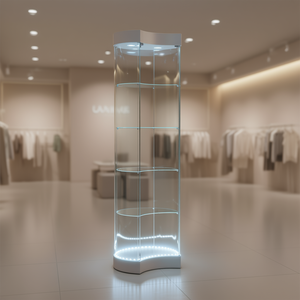 Vitrina Curva de Vidrio Templado 57x190cm Gris Claro con Puertas Abatibles con Cerradura, Iluminación LED y Estantes Ajustables - Product Image 3