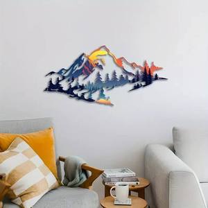 Art mural en fer forgé personnalisable, scène de montagne, décoration murale ouverte, paysage, ornement suspendu, pour la maison, Pâques, mariage, baptême - Product Image 1