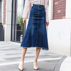 2021 Wholesale Fashionable Plain Dyed <strong>Pleated</strong> Long <strong>Denim</strong> Jean <strong>Skirt</strong> for Womens <strong>Skirts</strong> - Product Image 1