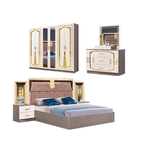 Juego de Muebles de Dormitorio Moderno de Lujo de 6 Piezas con Cama Doble Queen Size de Madera y Cómoda y Armario, Venta al Por Mayor de Calidad - Product Image 1