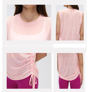 Débardeur de yoga <span class=keywords><strong>sans</strong></span> manches à séchage rapide pour femme, en fil slub léger, coupe ample, idéal pour la course et le fitness estival - Product Image 2