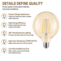 Ampoule à filament globe plaquée or G125/G40 à longue durée de vie (15000H), 7W, compatible avec une large gamme de tensions pour les applications d'éclairage domestique mondiales
