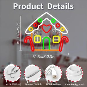 Luces LED de neón para Navidad, decoraciones para ventanas, casa de pan de jengibre, letrero de luz para paisaje, decoración navideña, luces de neón personalizadas - Product Image 5