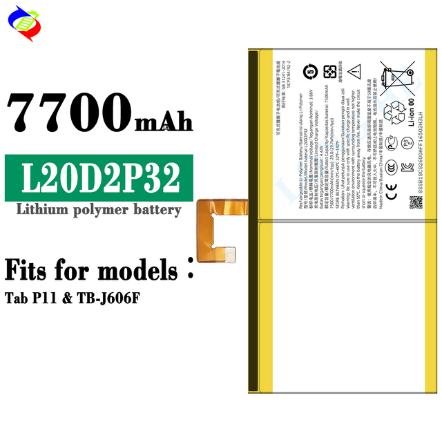 Rechargeable 7700mAh L20D2P32 Battery for Lenovo Tab P11/ TB-J606F/K10 TAB/ K10 10.3 Smart Tab L20D2P32 Tablet Battery