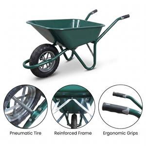 WB6400M 130kg Heavy Duty Construction Wheelbarrow 4.00-8 Pneumatic Rubber <b>Wheel</b> Powder Coated 0.9mm Steel Metal Tray - Product Image 4