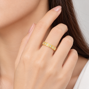 แหวนทรงสี่เหลี่ยมประดับเพชรซิคอน สแตนเลสสตีล ชุบทอง 14K ด้วยวิธีสุญญากาศ พร้อมวงแหวนเพชรซิคอน - Product Image 5