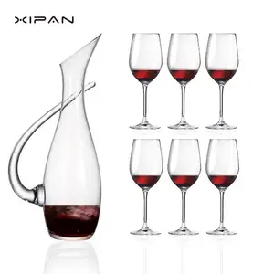 Unique Custom Logo Wine Glasses Decanter Set of 6 for Red Wine Gift Liquor Wine Bottle with Handle 1200ml