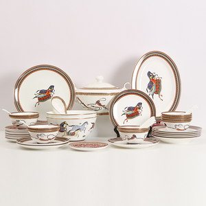 <span class=keywords><strong>Vajilla</strong></span> de Porcelana Fina Estilo Nórdico Inglés, Juego de <span class=keywords><strong>Vajilla</strong></span> de Cerámica Blanca con Borde Dorado, Ecológica, con Logotipo Personalizado - Product Image 2