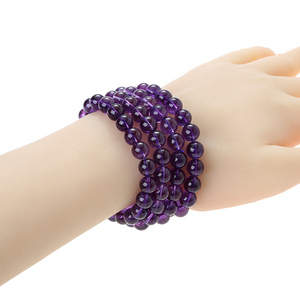 Bracciale Elastico Fatto a Mano con Perle di Ametista da 8mm, Unisex, a Filo Singolo, Impilabile, per Donne, Uomini e Adolescenti, Forma a Sfera - Product Image 4