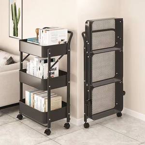 Huishoudelijke Carbon Stalen Vouwwagen Keuken Opbergkar Vloer 3 Laag Snack Opbergrek <span class=keywords><strong>Trolley</strong></span> Kar Met Afsluitbare Wielen - Product Image 4