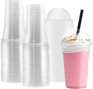 사용자 정의 로고 Pp 인쇄 재사용 가능한 16 Oz 일회용 플라스틱 컵 투명 스무디 일회용 플라스틱 컵 뚜껑 도매