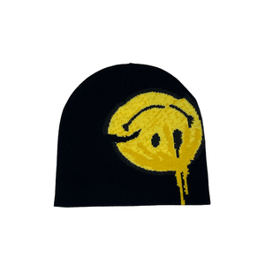 Gorro de punto en espiral con diseño de signo de interrogación, gorro de invierno de acrílico negro y blanco, gorro unisex al por mayor, gorro de calavera desgastado para mujer - Product Image 1