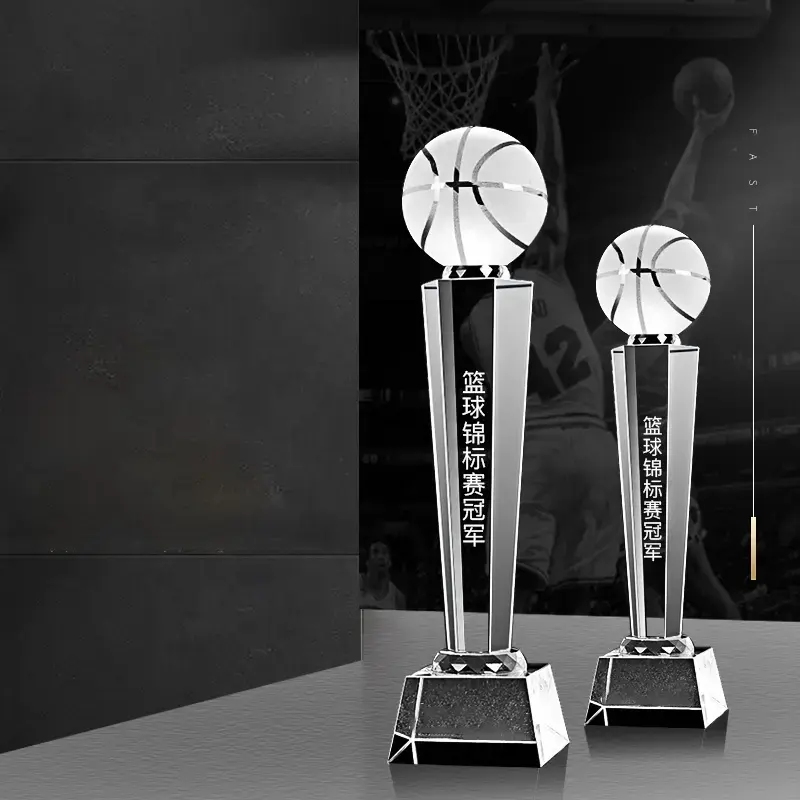 Trofeo di pallacanestro di cristallo di fantasia K9 all'ingrosso di Guangzhou trofeo di sfera di cristallo con logo 3D personalizzato