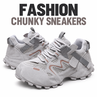 Baskets décontractées pour femmes à lacets, style 'Dad', à motif géométrique, en cuir synthétique et maille, à semelle épaisse, chaussures de mode, fabricant