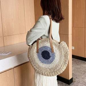 Fourre Tout En Osier Prix Du Sac Tissu a Main De Sortie Rotin Bois Perles Diamant Plage Poignee Tricot Coreen Paille Gaufre - Product Image 2