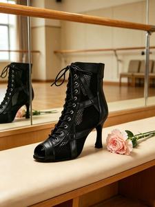 Chaussures de danse latine en maille noire, bottes de danse de salon, jazz, danse moderne pour femmes - Product Image 4