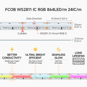 Ul danh sách BTF-LIGHTING <span class=keywords><strong>DC12V</strong></span> 24V fcob RGB <span class=keywords><strong>ws2811</strong></span> <span class=keywords><strong>IC</strong></span> 864 LED ip30 IP66 linh hoạt kỹ thuật số COB địa chỉ rgbic LED Pixel Strip ánh sáng - Product Image 6