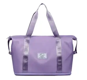 Büyük kapasiteli su geçirmez özel Logo kadınlar Weekender Duffel spor spor seyahat çantaları büyük omuzdan askili çanta çanta naylon alışveriş çantası