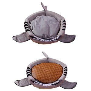 Nueva llegada de alta calidad, logotipo de Color personalizado, fabricante de tela de algodón, patrón de tiburón, cama de perro de felpa, gato, saco de dormir cálido, alfombrilla para mascotas - Product Image 2