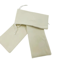 Pochette cadeau en velours blanc recyclable 10x20cm avec cordon de serrage, estampillée, pour bijoux et bagues, idéale pour le thé ou comme sac d'emballage.