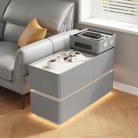 Table de chevet intelligente moderne avec mini-réfrigérateur, chargeur sans fil, haut-parleur Bluetooth, lumière LED, table d'appoint en verre pour chambre à coucher ou canapé