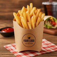 Boîte à frites jetable en papier kraft anti-graisse, conteneur pour restauration rapide, plateau à frites personnalisé avec logo pour restaurant, vente en gros