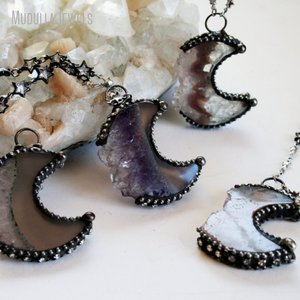 Collier en tranches d'améthyste, croissant de lune, cristal de Druzy soudé, Talisman, pierre précieuse, <span class=keywords><strong>Luna</strong></span>, sorcière lunaire, Goth, <span class=keywords><strong>bijoux</strong></span> Boho, NM44213 - Product Image 6