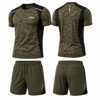 Set Kaos Gym Camo OEM Sublimasi, Model Longgar, Kaos Olahraga Fitness, Pakaian Olahraga, Logo Custom