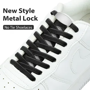 2023New Elastic No Tie Shoelaces Flat Shoe Laces For Kids and Adult Sneakers Quick Lazy Metal Lock Shoe Strings