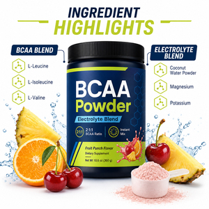 Poudre de BCAA certifiée naturelle pour marque privée, pré-entraînement, beauté, protéines, mélange EAA, électrolytes, monohydrate, 20-29g d'énergie - Product Image 5