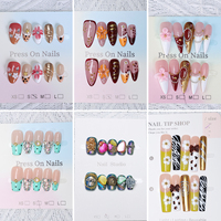Ongles à presser longs en acrylique sur mesure, forme amande, couverture complète, logo fleur 3D, vente en gros pour chaînes de salons de beauté