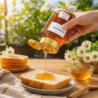 Pot en plastique de 500g de miel naturel avec couvercle doré, miel pur doré pour le thé, le petit-déjeuner, la pâtisserie et la restauration