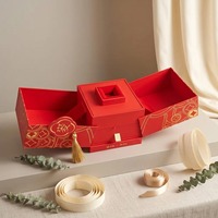 Boîte cadeau d'art de luxe écologique faite à la main, rouge, à double porte, avec tiroir, logo personnalisé en feuille d'or, gaufrage, revêtement UV, emballage haut de gamme