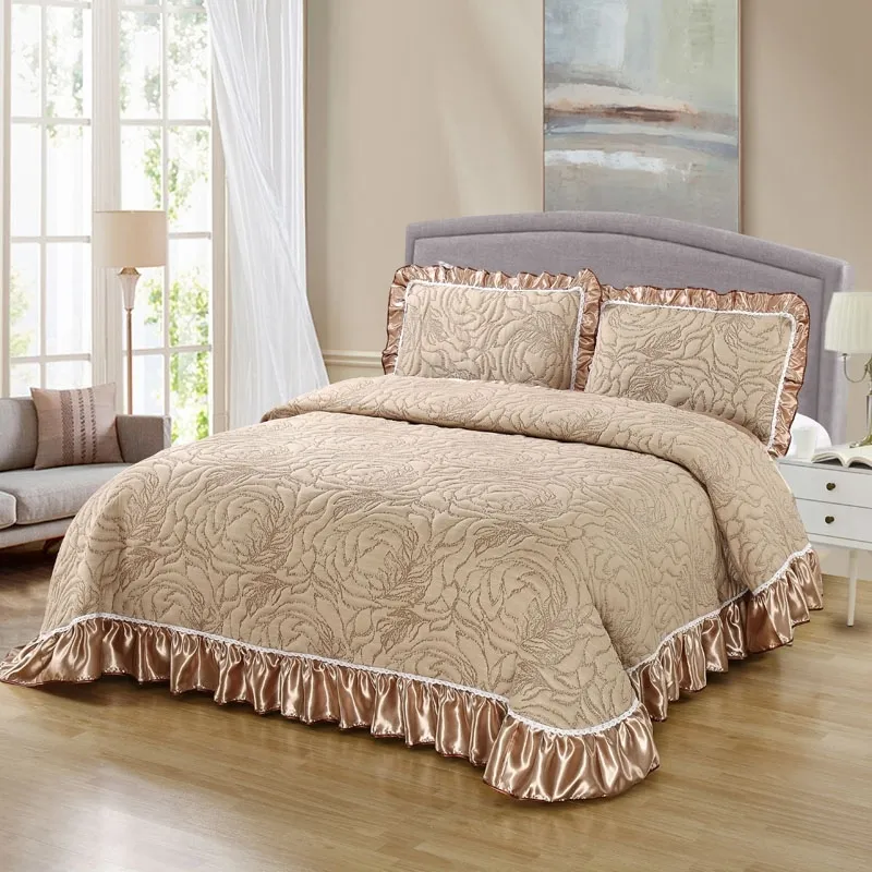 Factory Sweet Home Cotton Bed Sheets Embroidery Bedspread Set King Size Quilted