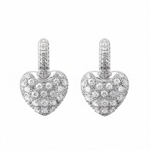 White Diamond Heart <b>Earrings</b> 14K White Gold Pav Set <b>Studs</b> For Women <b>Fine</b> Jewelry - Product Image 1