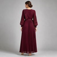 Robe longue élégante vintage pour femme, taille empire, unie, coupe trapèze, en tissu respirant, avec manches lanternes, volants et perles