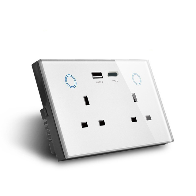Smart Life WiFi Wireless Wall Socket Glass Panel Smart Home Socket Switch Works with Google Home 10A Rated Current 2 AC Outlets