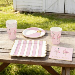 Fournitures de fête d'été DAMAI, ballon de plage à rayures roses et blanches, assiette avec flamant rose, vaisselle jetable, serviettes en papier, gobelets, assiettes - Product Image 3