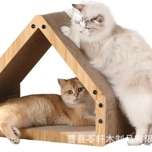 Solid wood log cabin-shaped standing cat <b>scratching</b> <b>post</b>, cat <b>scratching</b> bed, cat toy, cat pet supplies, house, standing cat - Product Image 5