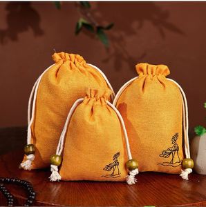 Customized Fashion Linen Lotus Flower Bag with Recyclable Top <b>Opening</b> for Dust Protection Buddhist Beads Bracelets <b>Storage</b> - Product Image 5