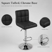 Tabouret de bar pivotant moderne en cuir PU noir avec hauteur réglable, design léger et portable, base chromée, repose-pieds pour usage en salon