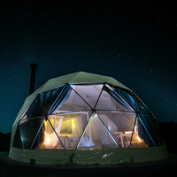 Tente Dôme Géodésique de Luxe Igloo Yourte Extérieure Imperméable de 6 à 8 m de Diamètre pour Camping Glamping, Avec Salle de Bain et Chambre